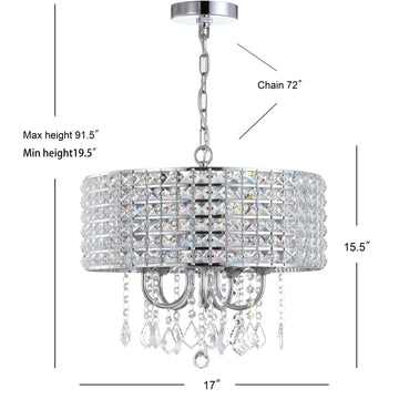 Reese 17" Metal/Crystal Adjustable LED Drop Chandelier - JONATHAN Y